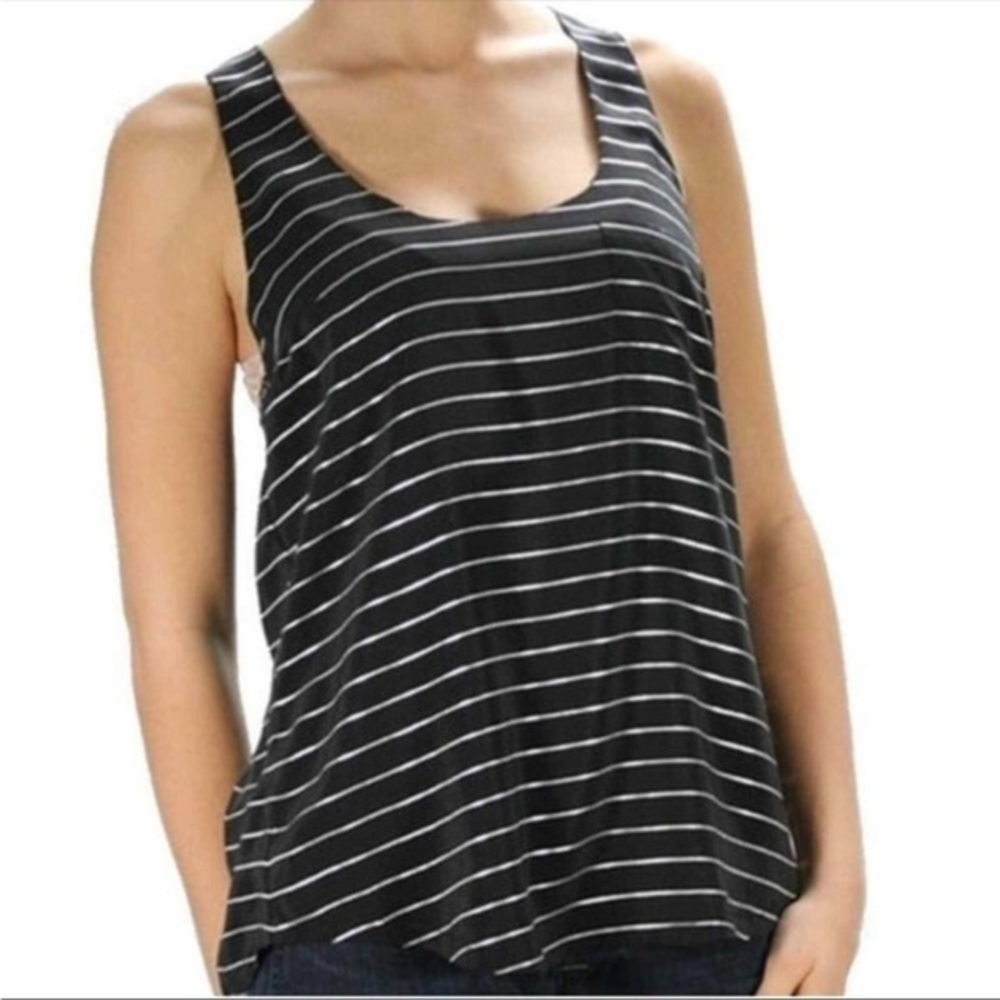 JOIE STRIPED BLACK WHITE SILK RACERBACK MINIMALIST TANK TOP S